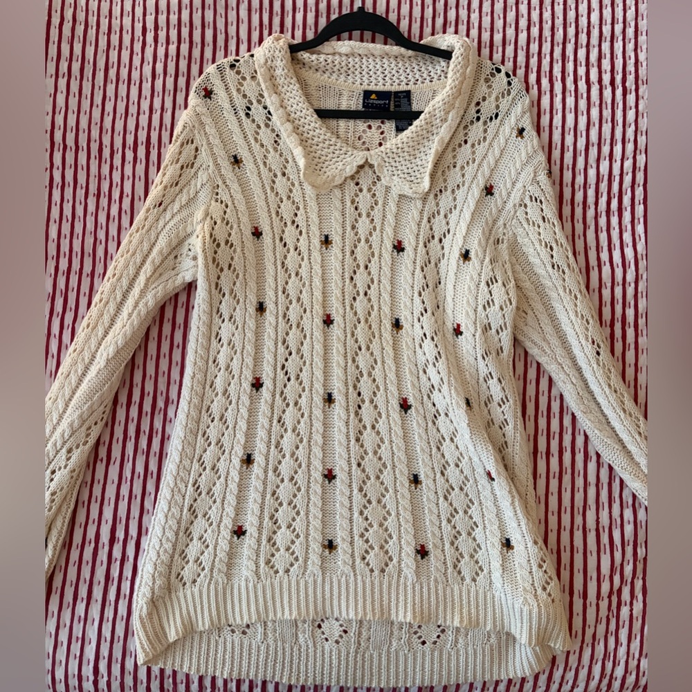 LizSport Knit Sweater with Flower Embrodiery